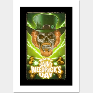 Happy Weedrick's Day, Saint Patrick Skull, saint patrick's day, weed Posters and Art